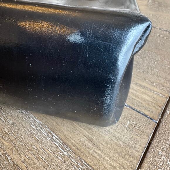 VTG 60's Black Accordion Pocket Snap Over Kisslock Handbag Double Straps Retro - Picture 10 of 16